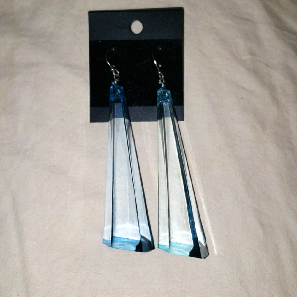 Blue Plastic "Ice" Dangle Earrings